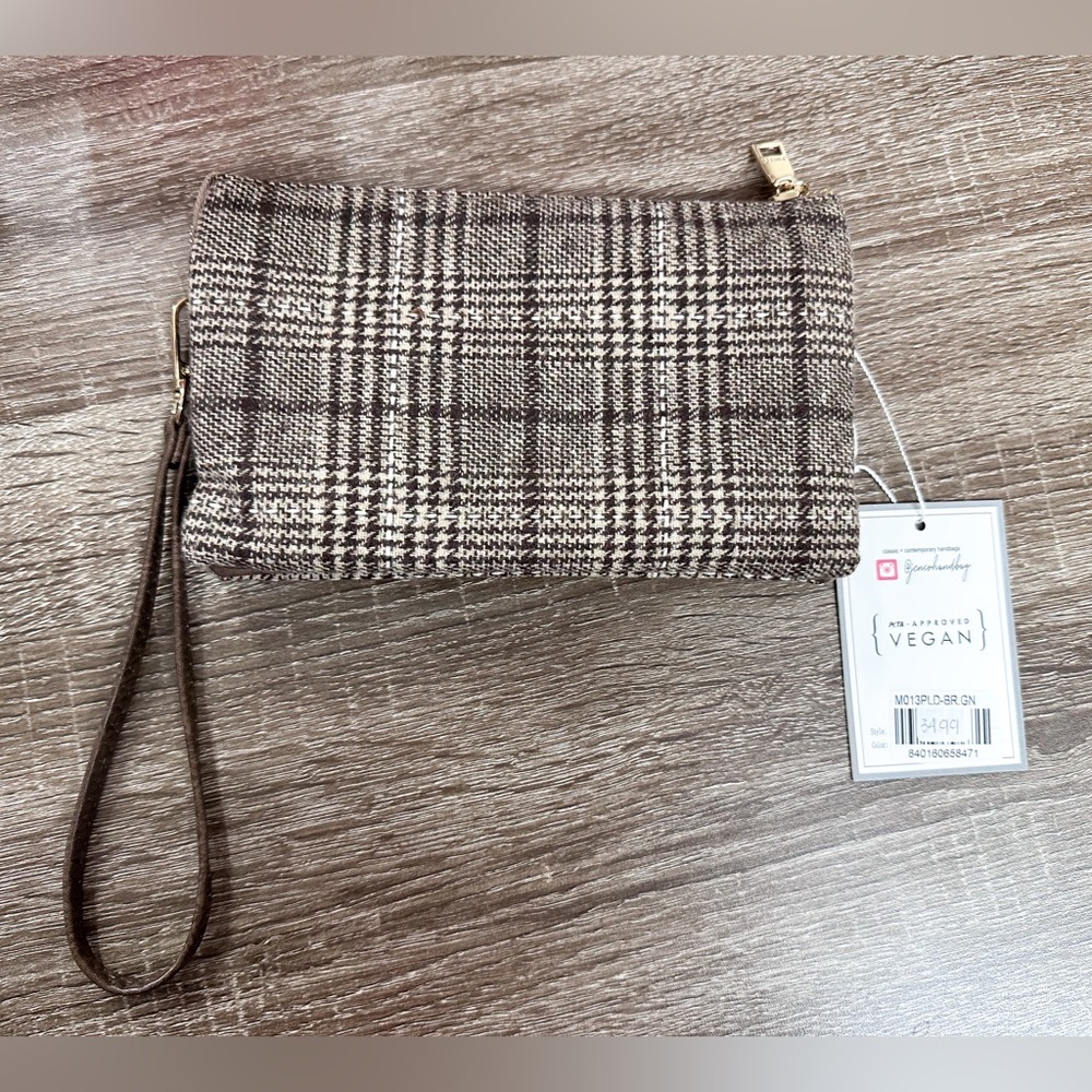 Jen&Co Crossbody/Wristlet - Brown Plaid - NWT